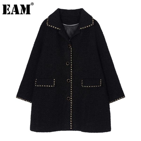 

women's wool & blends [eam] loose fit black split big size long woolen coat parkas lapel sleeve women fashion tide autumn winter 2021 1