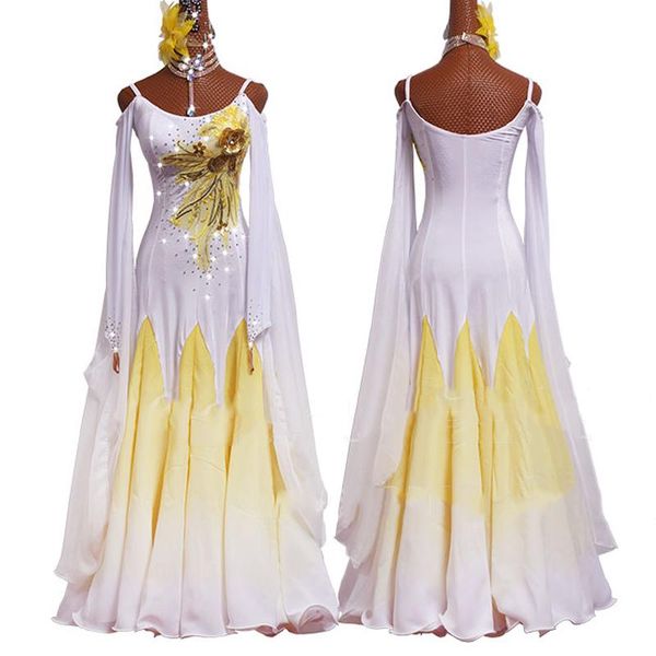 

stage wear ballroom dresses standard long sleeve dress white waltz tango performance dance competition bl2683, Black;red