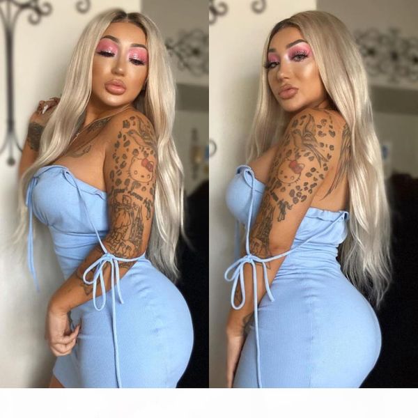 

queenking hair lace front wig 13x4 180% density ombre ash blonde wigs silver brazilian remy hair overnight, Black;brown