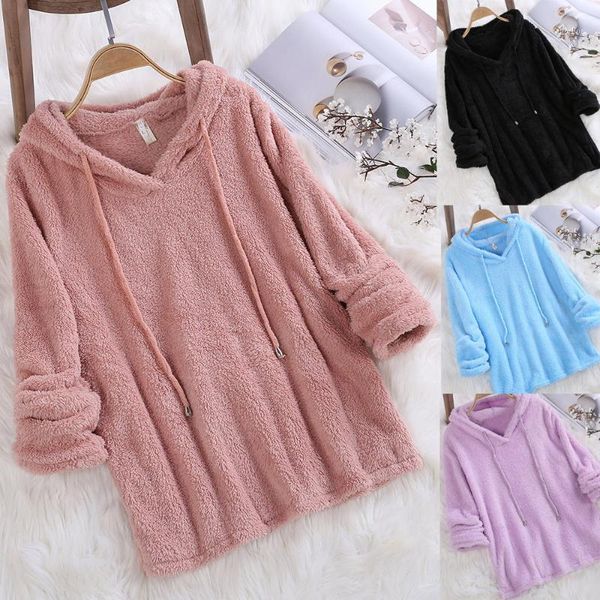 

women's down & parkas 2021 women warm hoodies winter solid color long-sleeved hooded fur double-faced fleece sweater plush sweatshirt p, Black