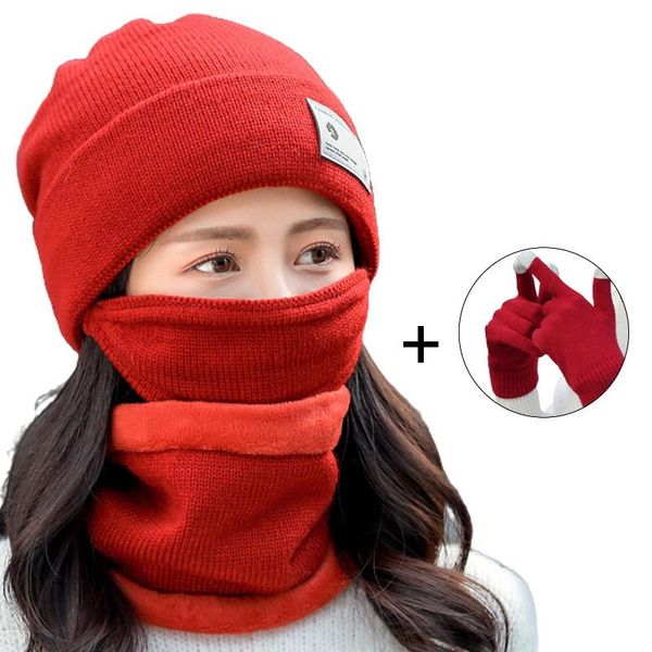 

new 4pcs/set women winter knitted beanie hat warm neck scarf face cover gloves set 2020, Blue;gray