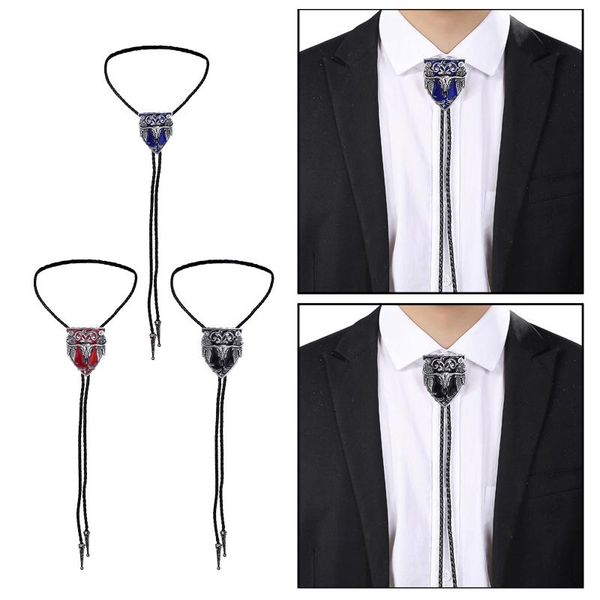 

bow ties western fashion leather rope zinc alloy bolo for men american bull head necktie pendants jewelry, Black;gray
