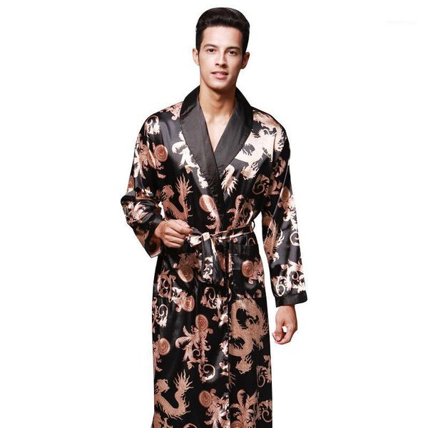 

peignoir homme autumn long sleeve couple's robe male bathrobes silk pajamas men's long robes home service sleep lounge bathrobe1, Black;brown