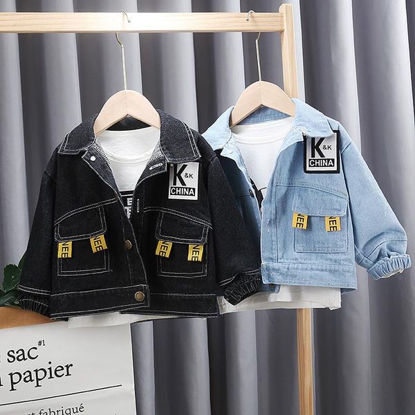 

jackets spring autumn kids long sleeve denim jacket letter print children fashion baby boys clothing boy clothes coats, Blue;gray