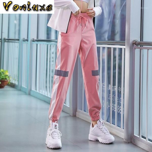

women's pants & capris reflective women streetwear casual harem cargo joggers hip hop ladies fashion harajuku quick dry trousers plus s, Black;white