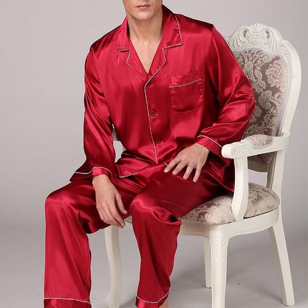 

men's stain silk pajama set men's sleepwears men soft homme cozy satin nightgown casual lounge pajama nightwear home, Black;brown