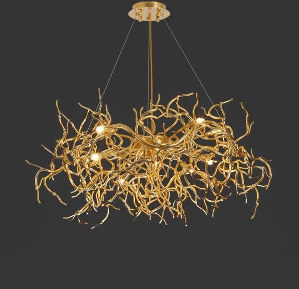 

modern luxury aluminum chandelier light led gold curved tree branch hanging lamp art deco living room dining table villa home
