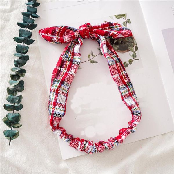 

1pc sweet red plaid rabbit ear headband for women elastic bow hairband christmas headwear turban headbands hair accessories 2020 q bbydzv