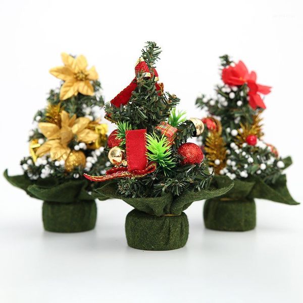 

mini tabledeskartificial christmas tree decor with bows and baubles ornaments decorations, 8 inch tall1