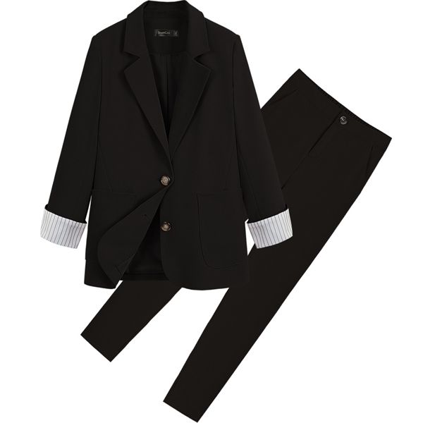 

temperament -5xl large size women's fashion pants suit business wear autumn single-breasted black jacket casual pants two-piece q1215, White