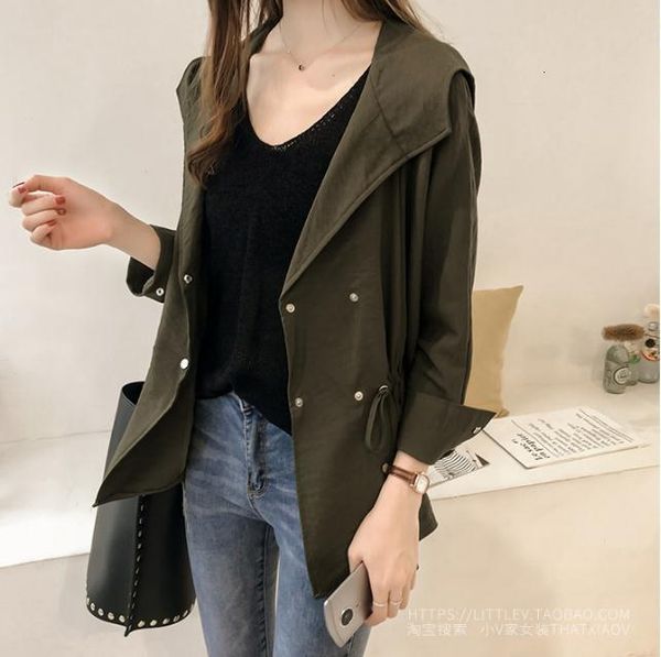 

women's loose hoodie trench medium casual long sleeve coat, Tan;black