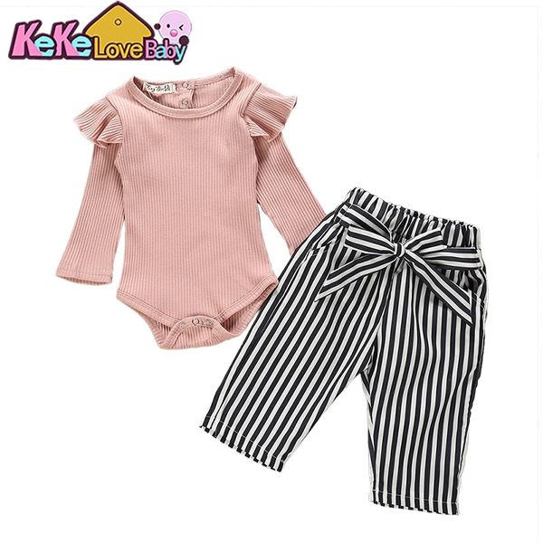 

newborn baby girl clothes set 2pcs autumn infant outfits long sleeve pink romper stripe long pants kids girls clothing vest y200803, White
