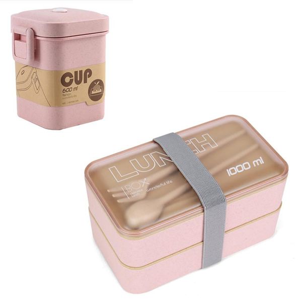 

1000ml protable lunch box double layer wheat straw bento boxes microwave dinnerware food storage container lunchbox bbycfw