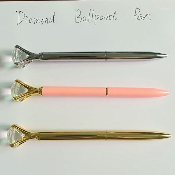 

mini ballpoint pen metal diamond cristal pencil 1 mm black ink colored rotating slim ball point pen with big diamond stationery1, Blue;orange