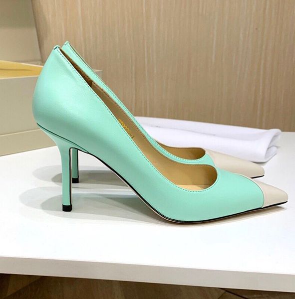 

new spring 2020 women's shoes with low pointed head, light mouth, matching color, high heels, stilettos, single shoes, leather asymmet, Black