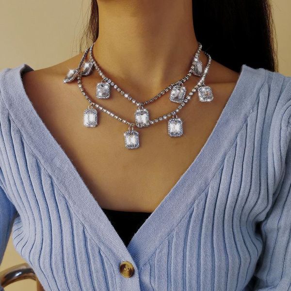

chokers timeonly multi layering oversize rhinestones choker necklaces for women girls tassel necklace statement jewellery party gifts, Golden;silver