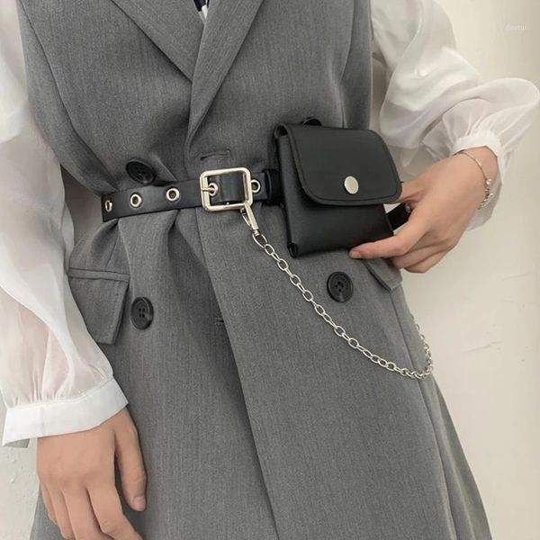 

waist bags chic women fashion pu leather packs plus size belts with phone pocket chain messenger bag black wild purse1