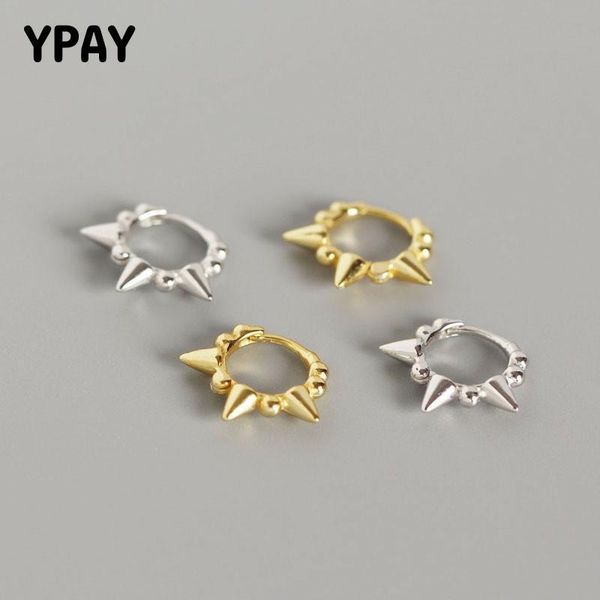 

hoop & huggie ypay 100% genuine 925 sterling silver earring 2021 beads and rivets small earrings for women fine jewelry gifts yme527, Golden;silver