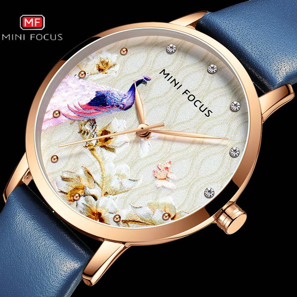 

minifocus creative design women watches waterproof luxury brand quartz ladies watch blue leather strap fashion dress wristwatch, Slivery;brown