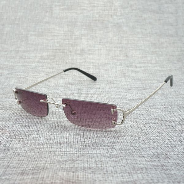 

2021 new oval rimless c wire sunglasses men small lens sun women clear glasses metal frame oculos gafas for summer cdes, White;black