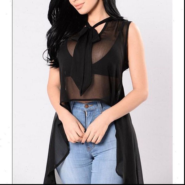 

new fashion women sleeveless blouse 2021 solid color transparency loose casual summer sheer long blouse streetwear, White