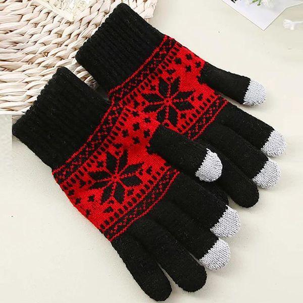 

five fingers gloves warm winter knitted touch men women screen glove red white pink, Blue;gray
