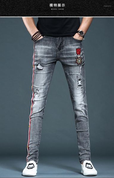 

12295 fashion men's jeans 2020 runway european design party style men's clothing1, Blue