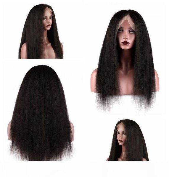 

natural hairline black brown kinky yaki long straight lace wigs for black women heat resistant synthetic lace front wigs with baby hair