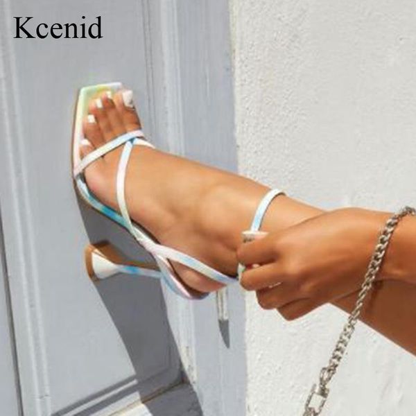 

sandals kcenid colorful gladiator high heels shoes summer street style female square head open toe clip-on strappy pumps women, Black