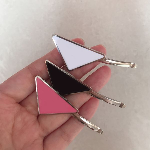 

metal triangle hair clip with stamp women girl prada triangle letter barrettes fashion hair accessories high quality, Slivery;white