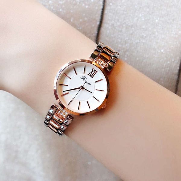 

casual watch fansco women's / fansico fashion quartz watch steel band student watch 1193, Slivery;brown