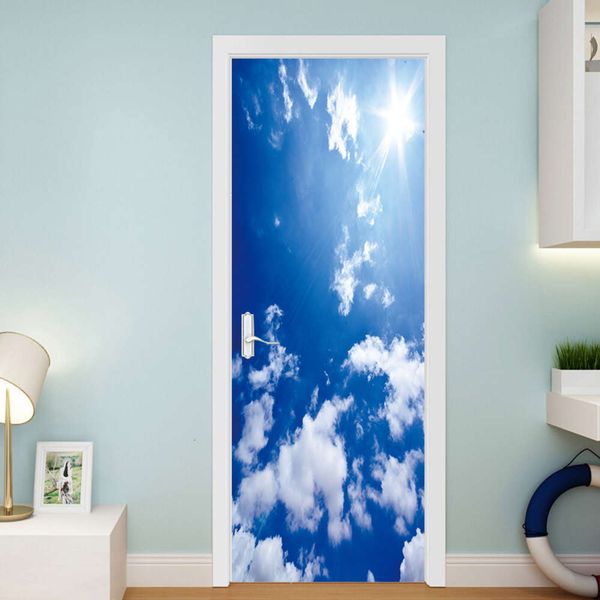 

blue sky and white clouds landscape door bedroom living room decoration waterproof self adhive removable pvc wall paste