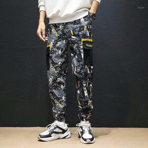 

hip hop streetwear cargo pants men's casual splice joggers trousers camouflage sweatpants lace-up fashion pant pantalones hombre1, Black