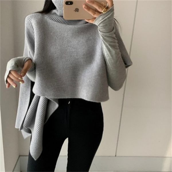 

2021 new high-knit women's knitted turtlenecks solid harvest sleeves lady of office knitting winter clothes 4pv7, White;black