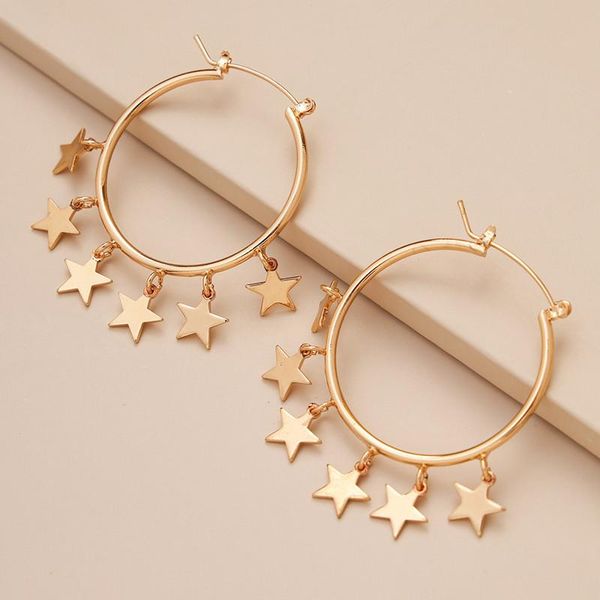 

fashion women gold color star pendant hoop earrings for women cute tassel geometric statement ear rings sweet jewelry gifts, Silver