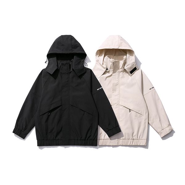 

mansclot 2021 new embroidery splicing spring coat men's detachable hooded jacket fashion brand, Black;brown