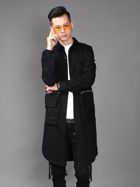 

2021 New Autumn Han Male Edition Long Hair Stylist Style Personal Trend Decoration Joyride Coat EXKT, Tan;black