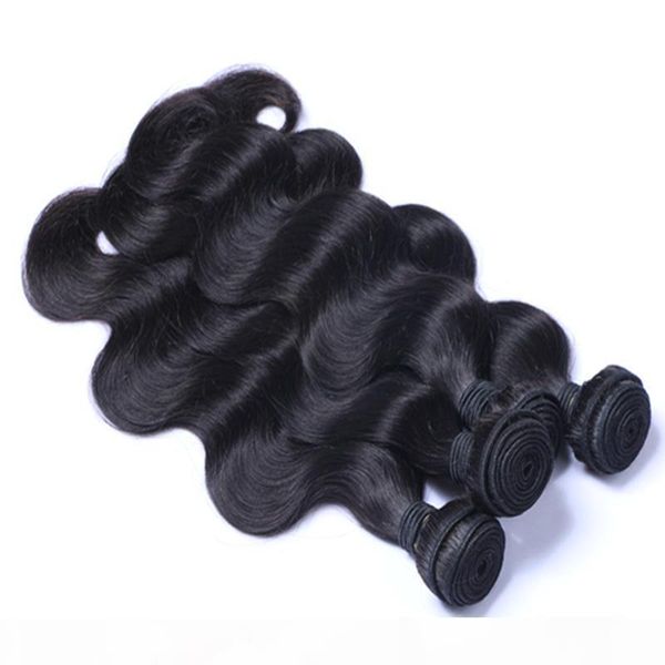 

unprocessed 8-30 inches malaysian body wave full head hair weaves natural color human virgin remy hair extensions, Black