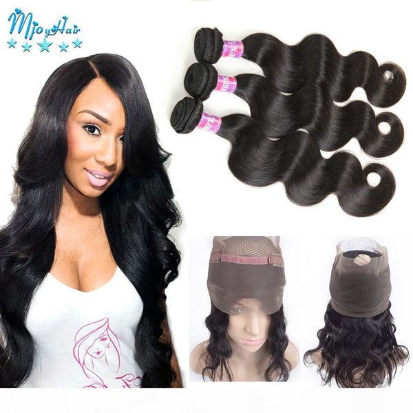 

360 lace frontal braizlian hair bundles with closure human hair weave lace frontal body wave virgin hair extensions with 360 lace closure, Black;brown