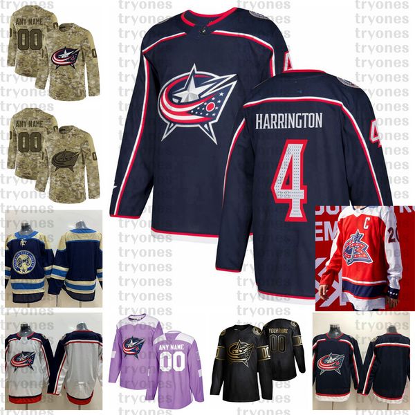 

2021 reverse retro customize #4 scott harrington columbus blue jackets jerseys golden edition camo veterans day fights cancer hockey jersey, Black;red