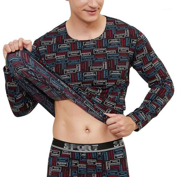 

fashion thermal underwear men seamless round neck thin velvet printing winter clothes men keep warm men's thermal underwear1, Black;white
