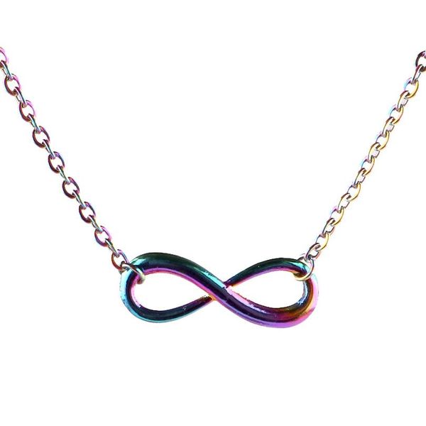 

радуга крошечные бесконечности кулон ожерелья для женщин choker lucky number 8 геометрические 50 см стальной ожерелье из стальной цепи jllvl, Silver