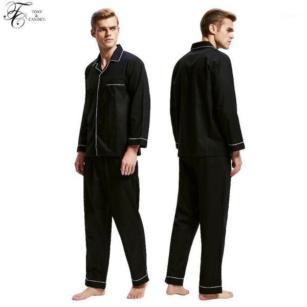 

tony&candice pajamas men sleepwear 100% cotton men's nightwear long sleeve sleep lounge casual male nightgown soft pyjama set1, Black;brown