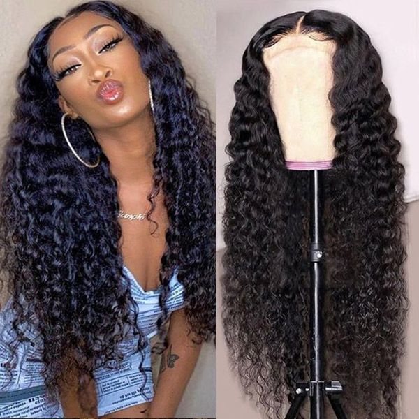 

brazilian hair deep wave 4*4 lace closure wigs straight human hair wigs kinky curly body wave for black women wholesale price, Black;brown