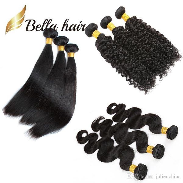 

3pcs lot donored brazilian hair extensions straight body wave curly 3 bundles 100% human hair 12-24inch 7a bellahair, Black