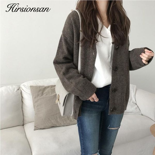 

hirsionsan cardigans sweater women solid color harajuku lazy basic knitted full sleeve button female oversized outwear y200915, White;black