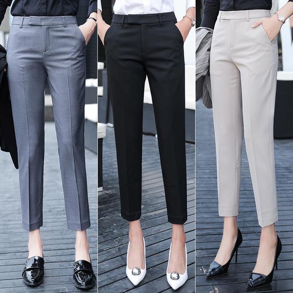 

black gray suit pants woman high waist pants office ladie ashion formal work trousers female elegant casual straight pants, Black;white