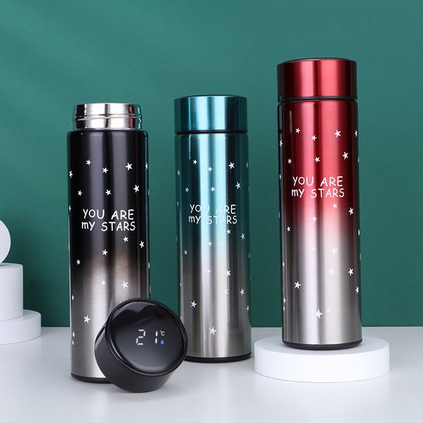 

children smart thermos cups digital temperature display gradients stars pattern stainless steel vacuum cup multicolor new 14sb j2