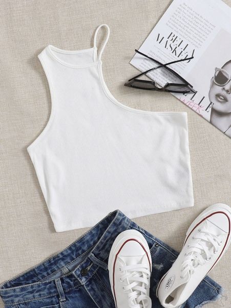 

asymmetrical neck tank v6gt#, White