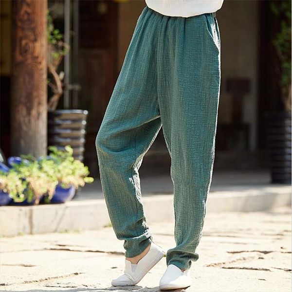 

plus size female cotton linen pants  7xl summer autumn casual pencil pants women solid long trousers with pocket, Black;white